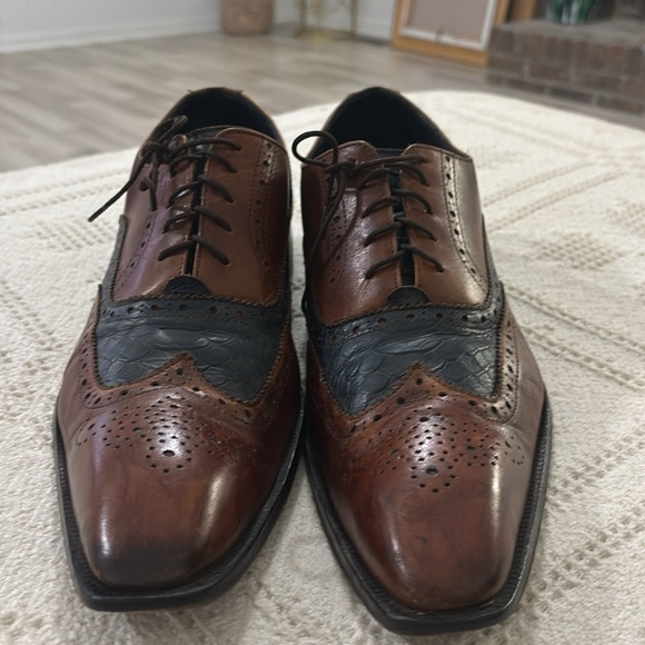 Duca Oxford Brown & Blue‎ captoe Italian leather Men\'s Dress Shoes EUR 45 USA 12 main image 7